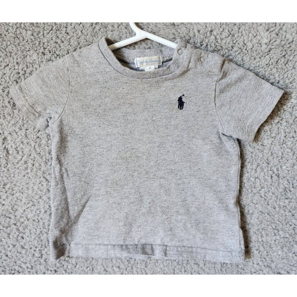Ralph Lauren Gray Snap Buttons Shoulder Pony Logo T Shirt Baby Size 6 Months